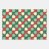 Kerst Groen Rood Geometrisch Puzzel Stuk Patroon Inpakpapier Vel (Voorkant 3)