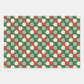 Kerst Groen Rood Geometrisch Puzzel Stuk Patroon Inpakpapier Vel (Voorkant 2)