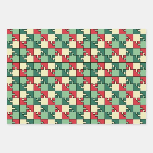Kerst Groen Rood Geometrisch Puzzel Stuk Patroon Inpakpapier Vel (Voorkant 2)