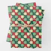 Kerst Groen Rood Geometrisch Puzzel Stuk Patroon Inpakpapier Vel (In situ)