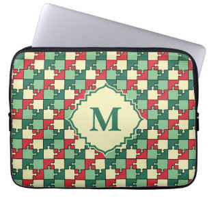 Kerst Groen Rood Geometrisch Puzzel Stuk Patroon Laptop Sleeve