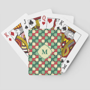 Kerst Groen Rood Geometrisch Puzzel Stuk Patroon Pokerkaarten
