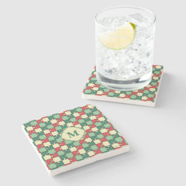 Kerst Groen Rood Geometrisch Puzzel Stuk Patroon Stenen Onderzetter