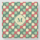 Kerst Groen Rood Geometrisch Puzzel Stuk Patroon Stenen Onderzetter (Voorkant)