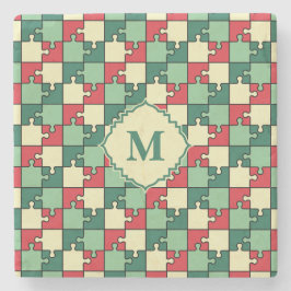 Kerst Groen Rood Geometrisch Puzzel Stuk Patroon Stenen Onderzetter