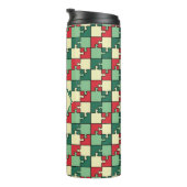 Kerst Groen Rood Geometrisch Puzzel Stuk Patroon Thermosbeker (Geroteerd rechts)
