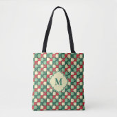 Kerst Groen Rood Geometrisch Puzzel Stuk Patroon Tote Bag (Voorkant)