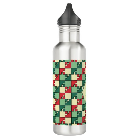 Kerst Groen Rood Geometrisch Puzzel Stuk Patroon Waterfles (Links)