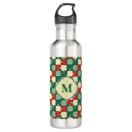 Kerst Groen Rood Geometrisch Puzzel Stuk Patroon Waterfles