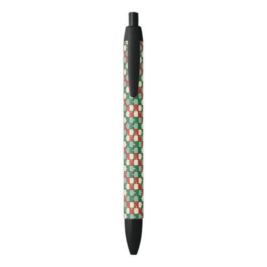 Kerst Groen Rood Geometrisch Puzzel Stuk Patroon Zwarte Inkt Pen (Achterkant (Verticaal))