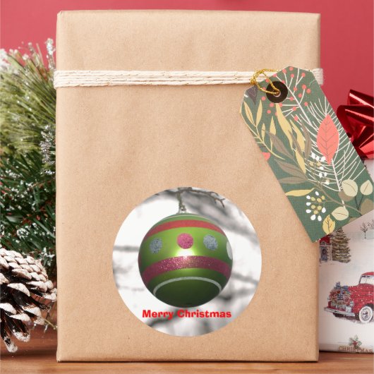 Kerst Groen Rood Gestreept Ornament Ronde Sticker (Feestdagen)
