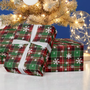 Kerst Groen, Rood Plaid met Witte Sneeuwvlokken Cadeaupapier
