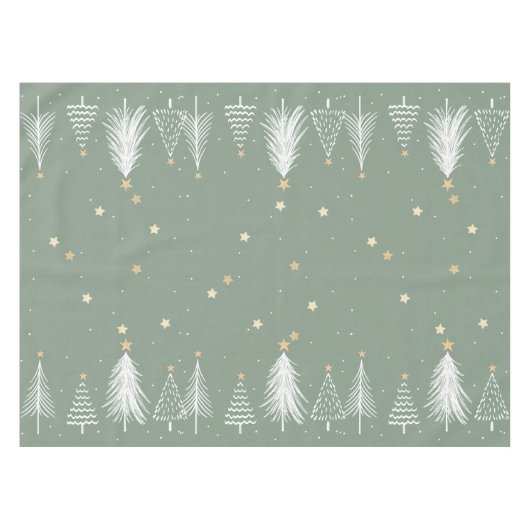 Kerst Groen Tafelkleed met Witte Bomen (Voorkant (Horizontaal))