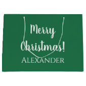 Kerst Groen Vrolijk Kerstfeest Gepersonaliseerd Groot Cadeauzakje (Voorkant)