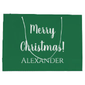 Kerst Groen Vrolijk Kerstfeest Gepersonaliseerd Groot Cadeauzakje (Achterkant)