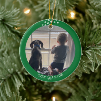 Kerst Groen Wit Gepersonaliseerd Kind Pet Foto Keramisch Ornament