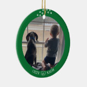 Kerst Groen Wit Gepersonaliseerd Kind Pet Foto Keramisch Ornament (Rechts)
