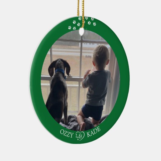 Kerst Groen Wit Gepersonaliseerd Kind Pet Foto Keramisch Ornament (Rechts)