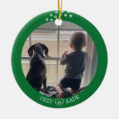Kerst Groen Wit Gepersonaliseerd Kind Pet Foto Keramisch Ornament (Voorkant)
