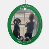 Kerst Groen Wit Gepersonaliseerd Kind Pet Foto Keramisch Ornament (Links)