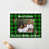 Kerst groen zwart plaid holly foto sjabloon (Voorkant / Achterkant in situ)