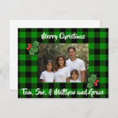 Kerst groen zwart plaid holly foto sjabloon (Voorkant / Achterkant)