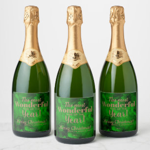 Kerst Groen-Zwart Waterverf Mousserende Wijn La Sparkling Wijnetiket