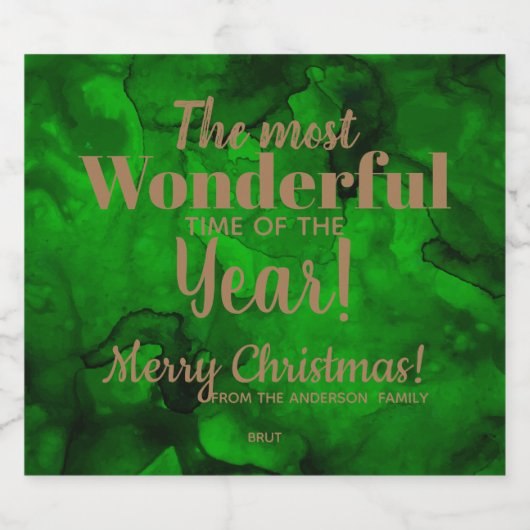 Kerst Groen-Zwart Waterverf Mousserende Wijn La Sparkling Wijnetiket (Enkel label)