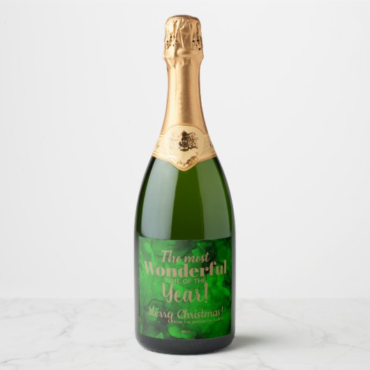 Kerst Groen-Zwart Waterverf Mousserende Wijn La Sparkling Wijnetiket (Voorkant)