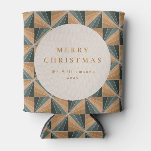 Kerst Groene  Art Deco Aangepaste Vakantie Blikjeskoeler (Voorkant)