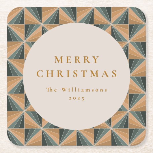 Kerst Groene Art Deco Aangepaste Vakantie Kartonnen Onderzetters (Voorkant)