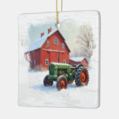 Kerst Groene Boerderij Tractor en Rode Schuur Keramisch Ornament (Links)