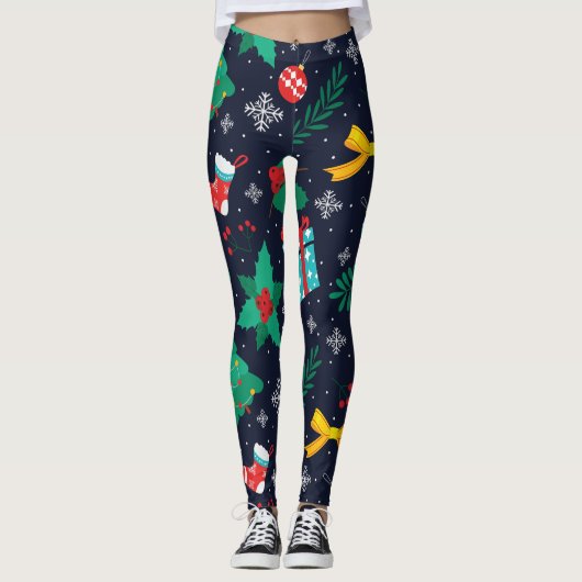 Kerst groene bomen, vlokken, kousen patroon leggings (Voorkant)