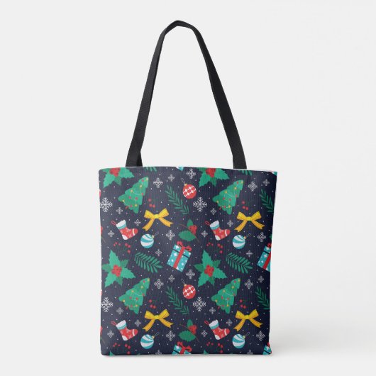 Kerst groene bomen, vlokken, kousen patroon tote bag (Achterkant)