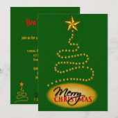 Kerst Groene en Gouden Feestuitnodiging Uitnodigen Kaart (Voorkant / Achterkant)