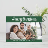 Kerst groene familie foto script modern feestdagenkaart (Staand voorkant)