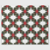 Kerst Groene Garland Rode Rijen Goud Accent Cadeaupapier (Vlak)