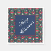 Kerst, groene Holly bladeren, rode bessen, boog Servet (Voorkant)