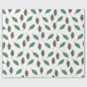 Kerst Groene Holly rode bessen op wit Cadeaupapier (Vlak)