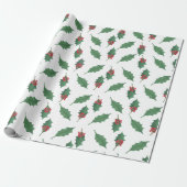 Kerst Groene Holly rode bessen op wit Cadeaupapier (Uitgerold)