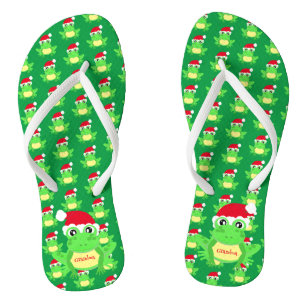 Kerst Groene Kikker Santa Hoed Patroon Naam Flip F Teenslippers