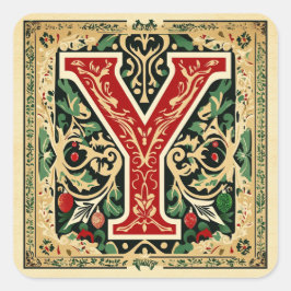Kerst Groene letter Y met rood en goud Vierkante Sticker