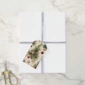 Kerst Groene Pijn, Rode Ornamenten Cadeaulabel (Met Touw)