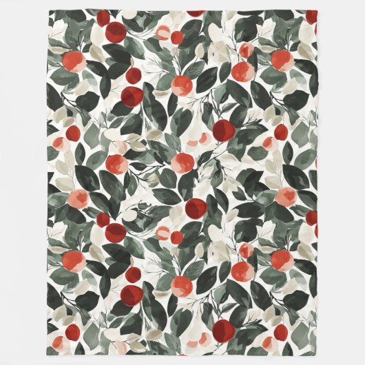 Kerst groene rode bessen fleece deken (Voorkant)