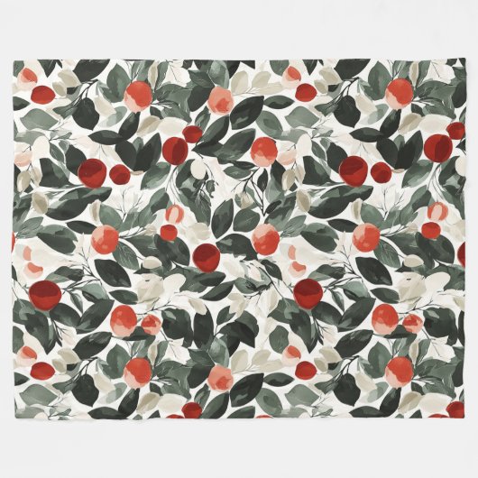 Kerst groene rode bessen fleece deken (Voorkant (Horizontaal))