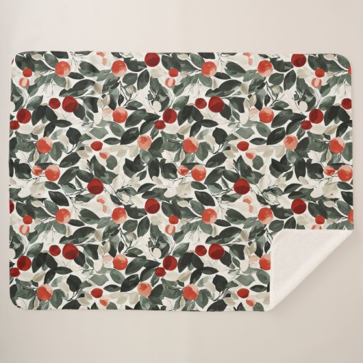 Kerst groene rode bessen sherpa deken (Voorkant (horizontaal))