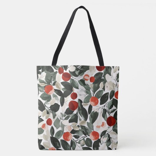 Kerst groene rode bessen tote bag (Voorkant)