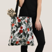 Kerst groene rode bessen tote bag (Dichtbij)