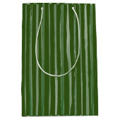 Kerst Groene Rustieke Strepen Waterverf Medium Cadeauzakje (Voorkant)