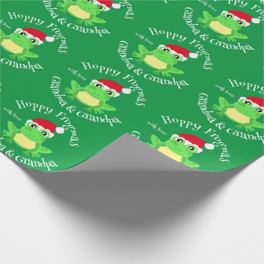 Kerst Groene Santa Hoed Kikkerpatroon Schattige Cadeaupapier (Hoek)